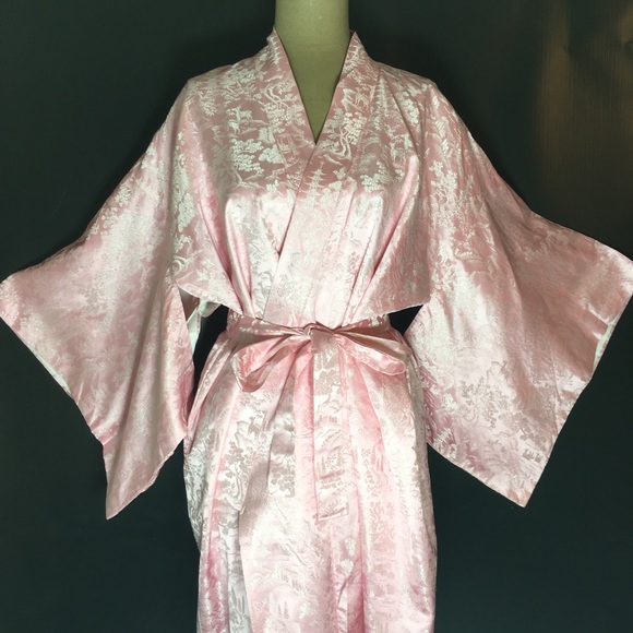 Vintage Joli Pink Kimono Japan Deer Cherry Blossom without belt - Picture 2 of 7